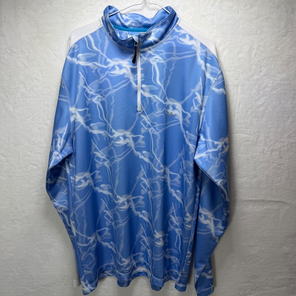 Magellan‎ Outdoors Mens Blue White Water Print 1/4 Zip Performance Shirt 2XL